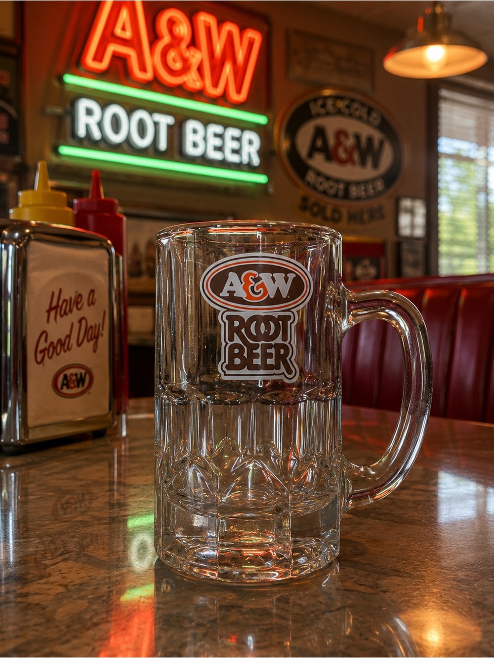 A&W GLASS MUG 500mls.